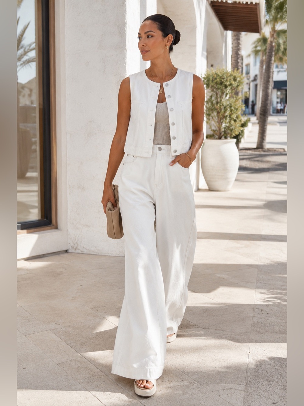 NWT Madewell Denim Vest & Superwide-Leg Jeans White Set Women’s S/29